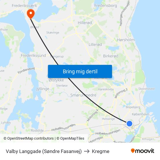 Valby Langgade (Søndre Fasanvej) to Kregme map