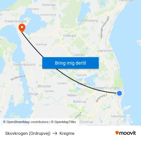 Skovkrogen (Ordrupvej) to Kregme map