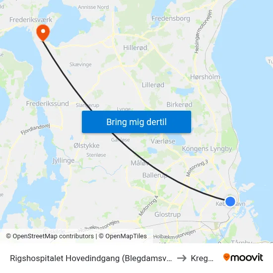 Rigshospitalet Hovedindgang (Blegdamsvej) to Kregme map