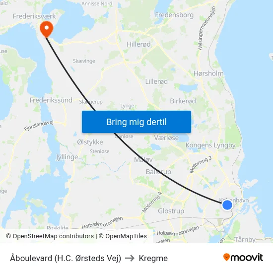 Åboulevard (H.C. Ørsteds Vej) to Kregme map