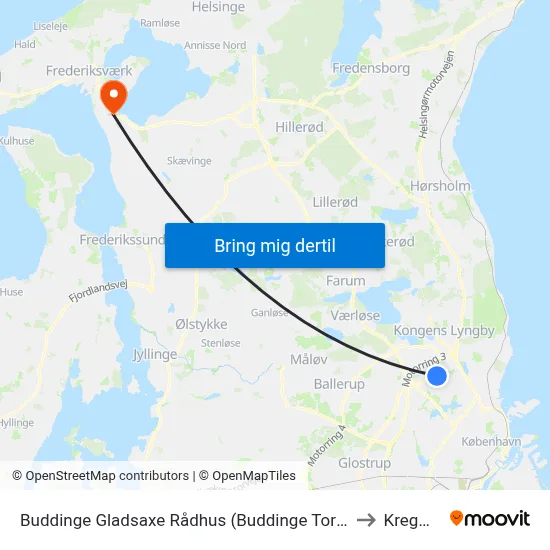 Buddinge Gladsaxe Rådhus (Buddinge Torv) to Kregme map