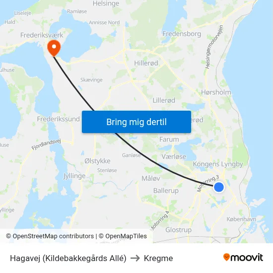 Hagavej (Kildebakkegårds Allé) to Kregme map