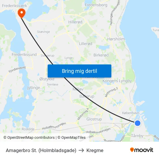 Amagerbro St. (Holmbladsgade) to Kregme map