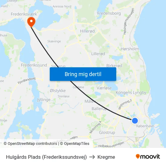 Hulgårds Plads (Frederikssundsvej) to Kregme map