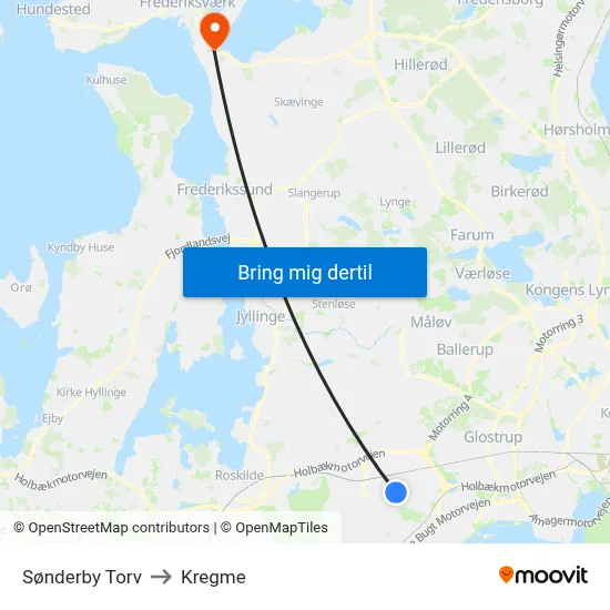Sønderby Torv to Kregme map