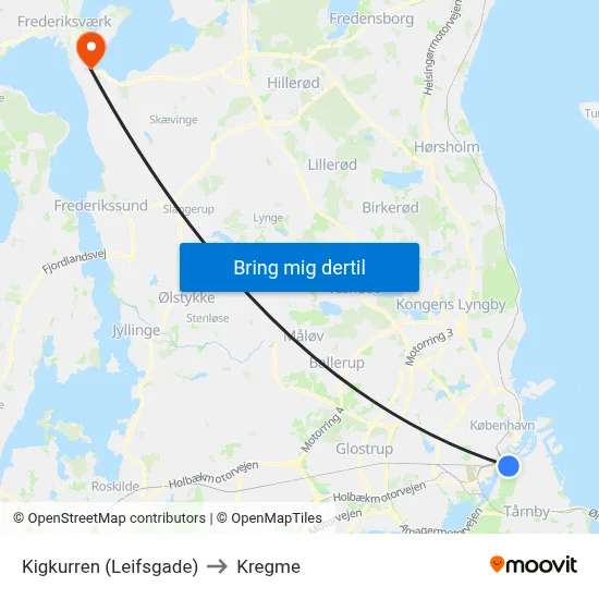 Kigkurren (Leifsgade) to Kregme map