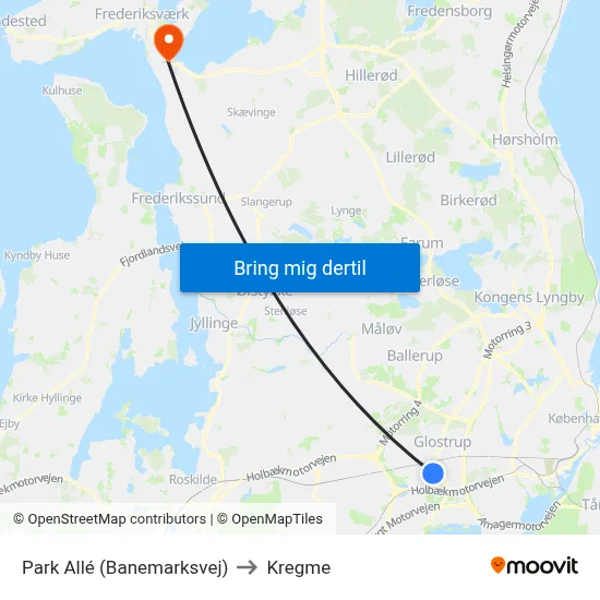 Park Allé (Banemarksvej) to Kregme map