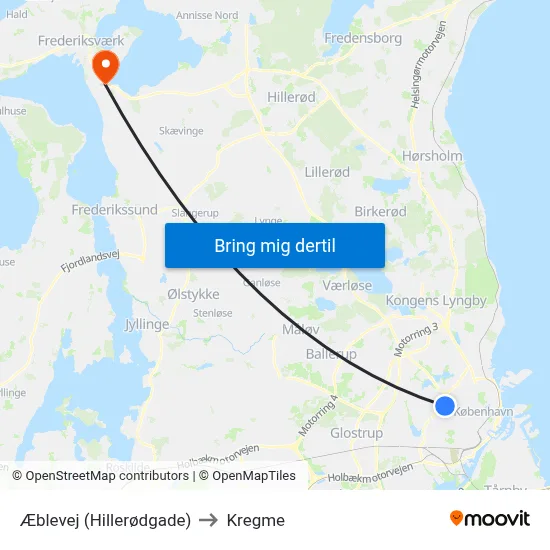 Æblevej (Hillerødgade) to Kregme map