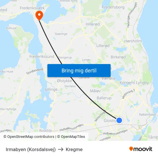 Irmabyen (Korsdalsvej) to Kregme map