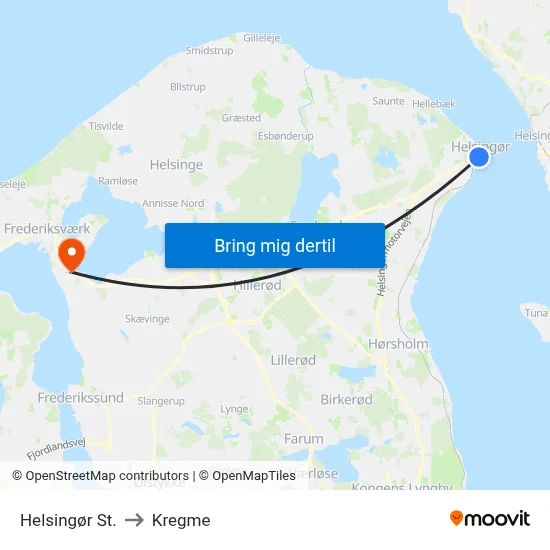 Helsingør St. to Kregme map
