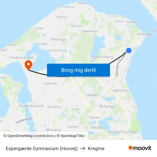 Espergærde Gymnasium (Hovvej) to Kregme map