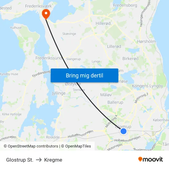 Glostrup St. to Kregme map