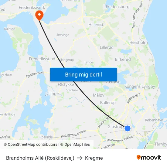 Brandholms Allé (Roskildevej) to Kregme map