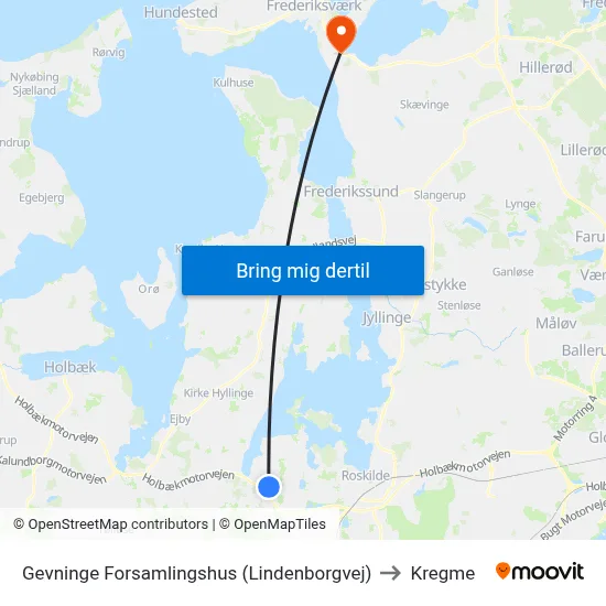 Gevninge Forsamlingshus (Lindenborgvej) to Kregme map