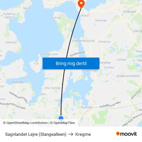 Sagnlandet Lejre (Slangealleen) to Kregme map