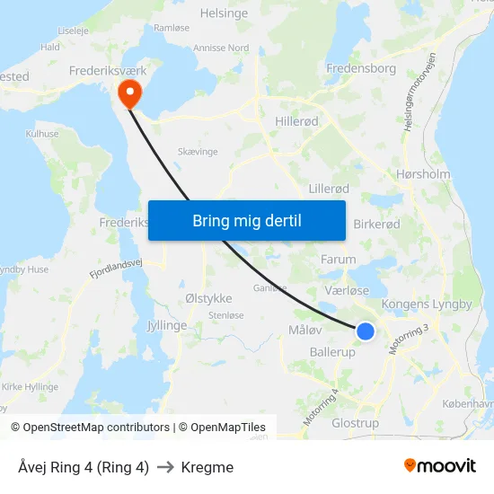 Åvej Ring 4 (Ring 4) to Kregme map