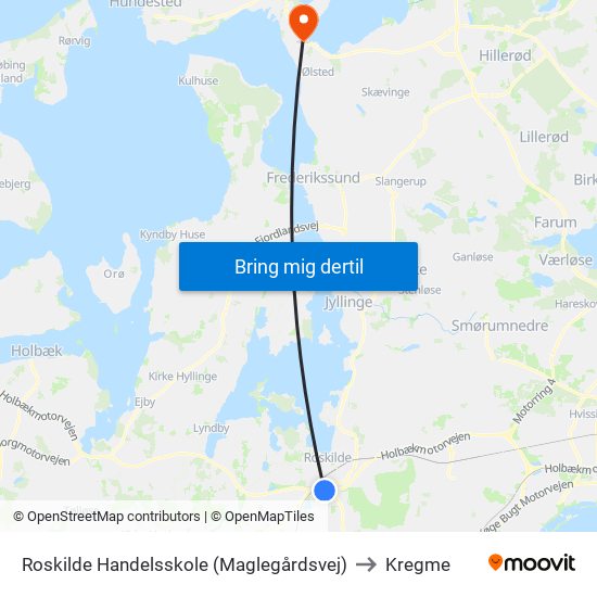 Roskilde Handelsskole (Maglegårdsvej) to Kregme map