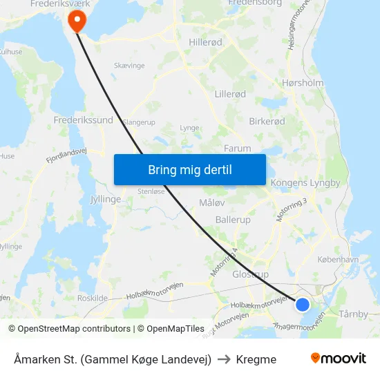 Åmarken St. (Gammel Køge Landevej) to Kregme map