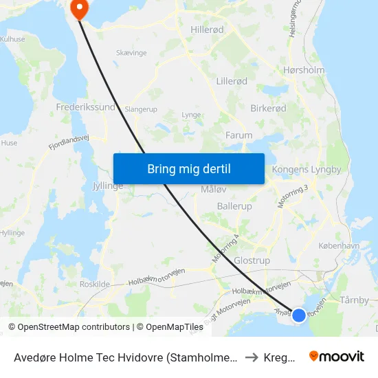 Avedøre Holme Tec Hvidovre (Stamholmen) to Kregme map