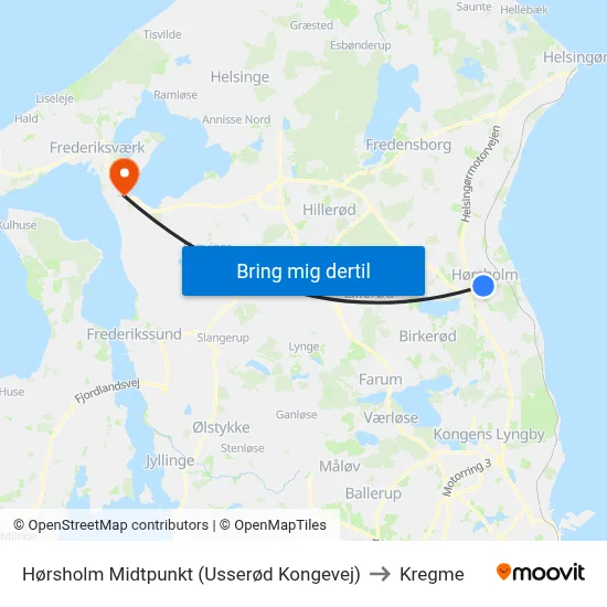 Hørsholm Midtpunkt (Usserød Kongevej) to Kregme map