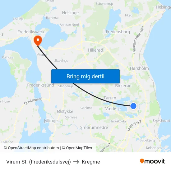Virum St. (Frederiksdalsvej) to Kregme map