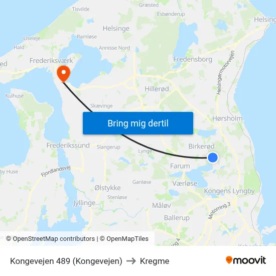 Kongevejen 489 (Kongevejen) to Kregme map