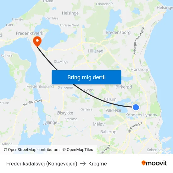 Frederiksdalsvej (Kongevejen) to Kregme map