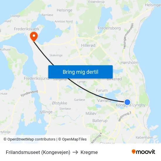 Frilandsmuseet (Kongevejen) to Kregme map