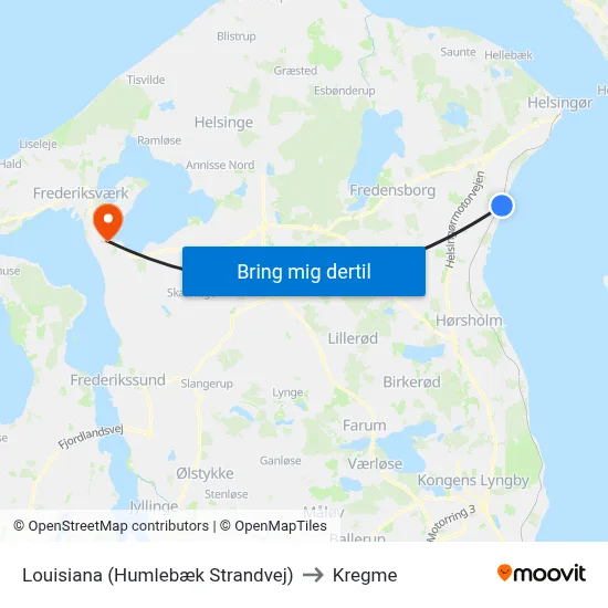 Louisiana (Humlebæk Strandvej) to Kregme map