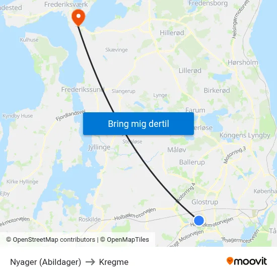 Nyager (Abildager) to Kregme map