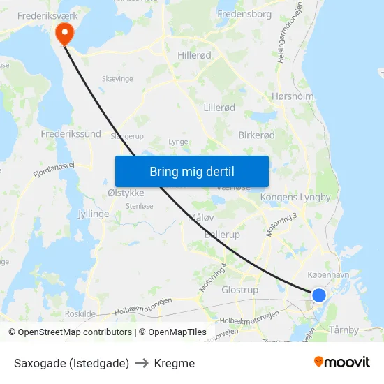 Saxogade (Istedgade) to Kregme map