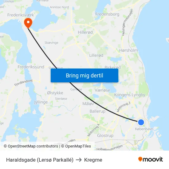 Haraldsgade (Lersø Parkallé) to Kregme map