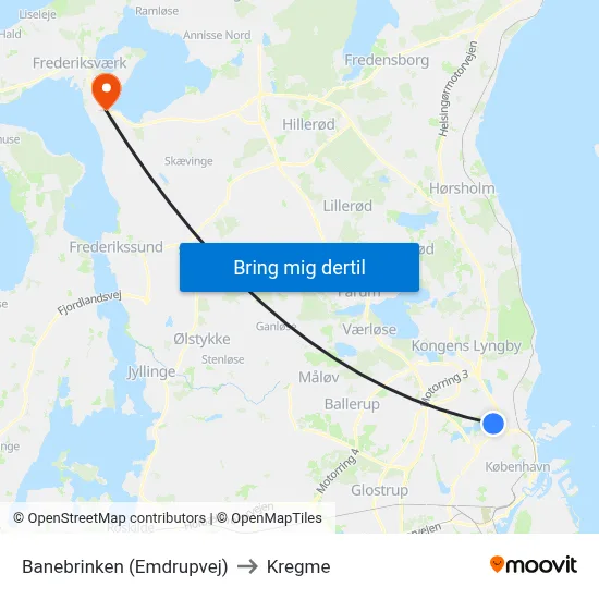 Banebrinken (Emdrupvej) to Kregme map