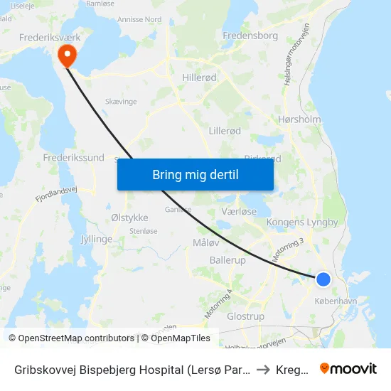 Gribskovvej Bispebjerg Hospital (Lersø Parkallé) to Kregme map