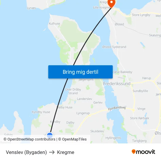Venslev (Bygaden) to Kregme map