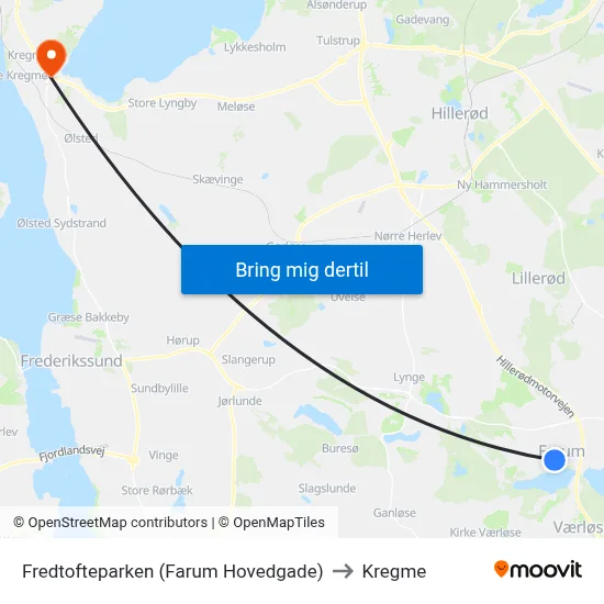 Fredtofteparken (Farum Hovedgade) to Kregme map