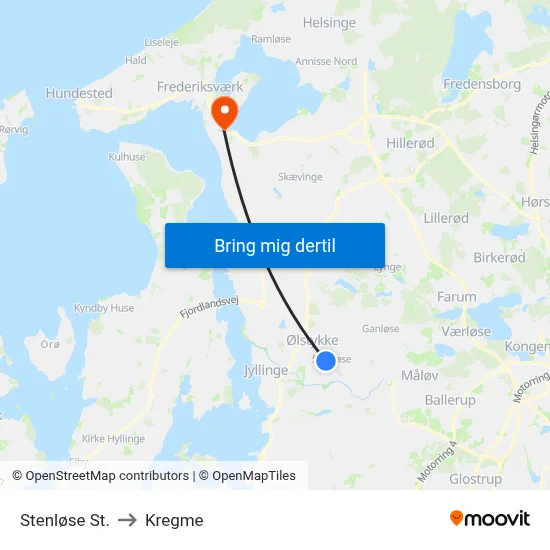 Stenløse St. to Kregme map