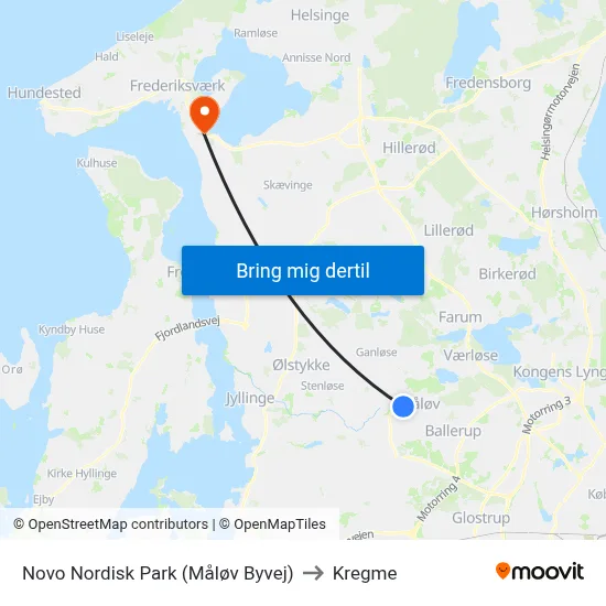 Novo Nordisk Park (Måløv Byvej) to Kregme map