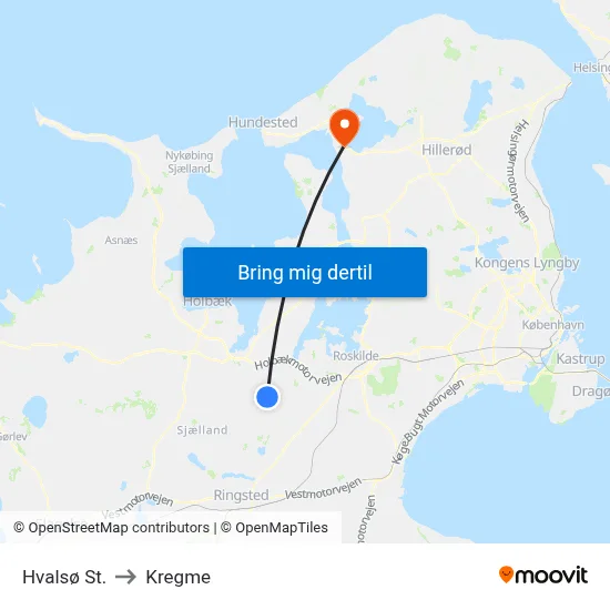 Hvalsø St. to Kregme map