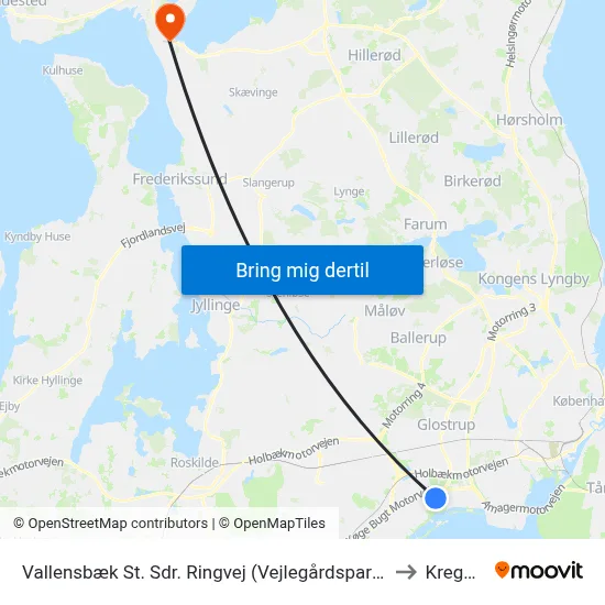 Vallensbæk St. Sdr. Ringvej (Vejlegårdsparken) to Kregme map