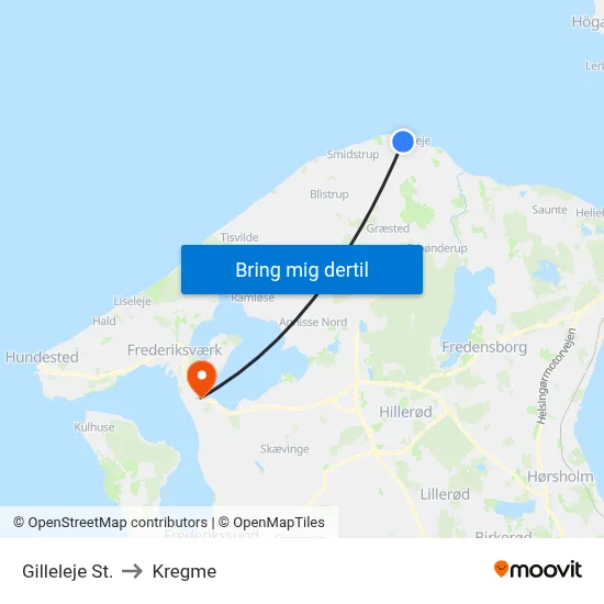 Gilleleje St. to Kregme map