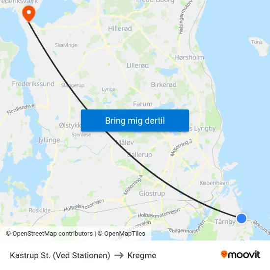 Kastrup St. (Ved Stationen) to Kregme map