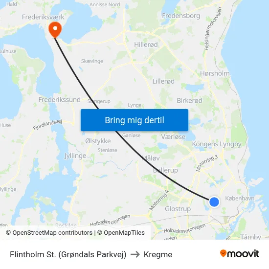 Flintholm St. (Grøndals Parkvej) to Kregme map