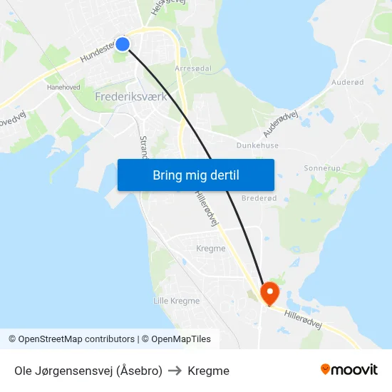 Ole Jørgensensvej (Åsebro) to Kregme map