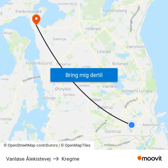 Vanløse Ålekistevej to Kregme map