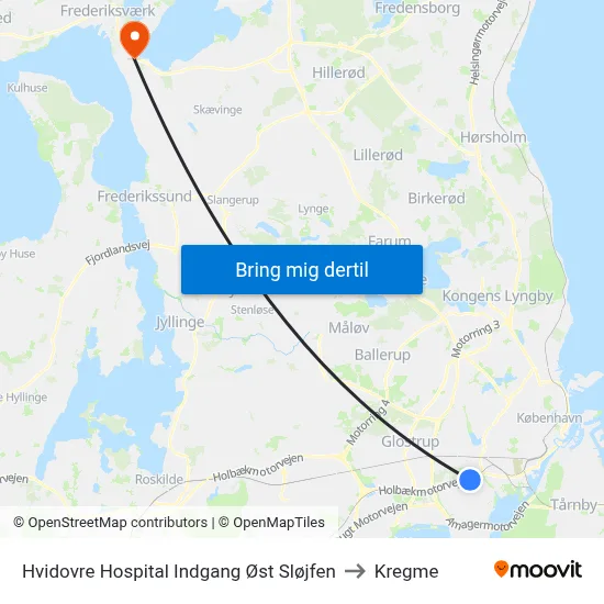 Hvidovre Hospital Indgang Øst Sløjfen to Kregme map