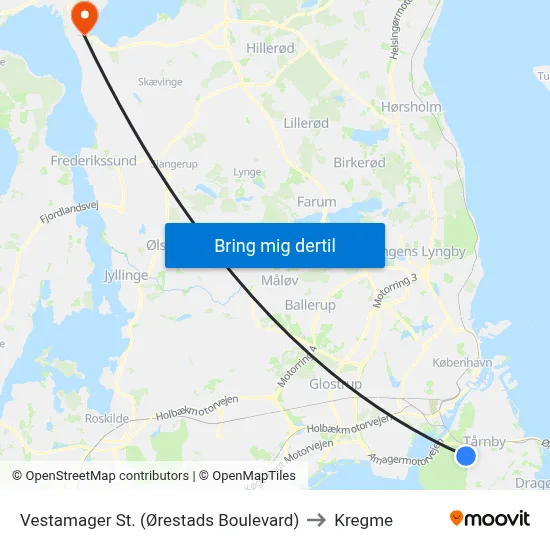 Vestamager St. (Ørestads Boulevard) to Kregme map