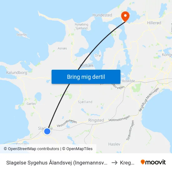 Slagelse Sygehus Ålandsvej (Ingemannsvej) to Kregme map