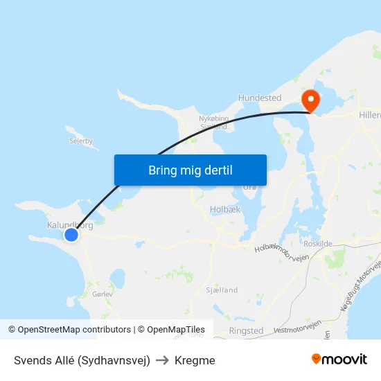 Svends Allé (Sydhavnsvej) to Kregme map