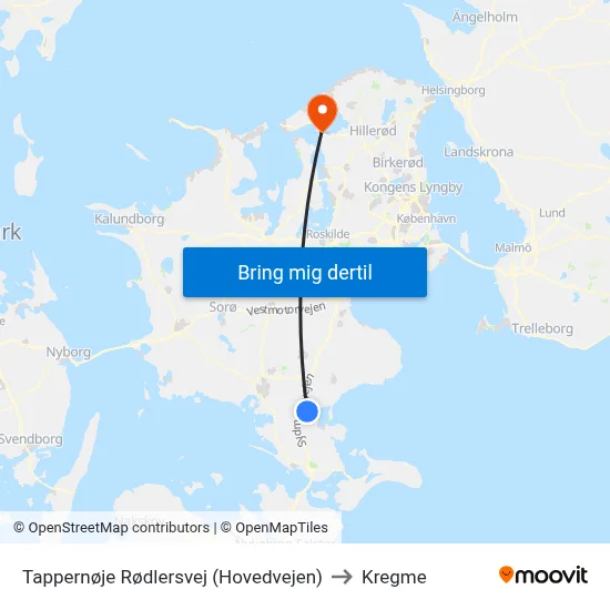 Tappernøje Rødlersvej (Hovedvejen) to Kregme map